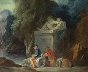 Traversée du gué, fin des années 1730 (moitié droite de la peinture originale avec 73441) - François Boucher